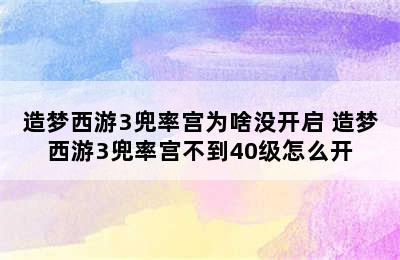 造梦西游3兜率宫为啥没开启 造梦西游3兜率宫不到40级怎么开